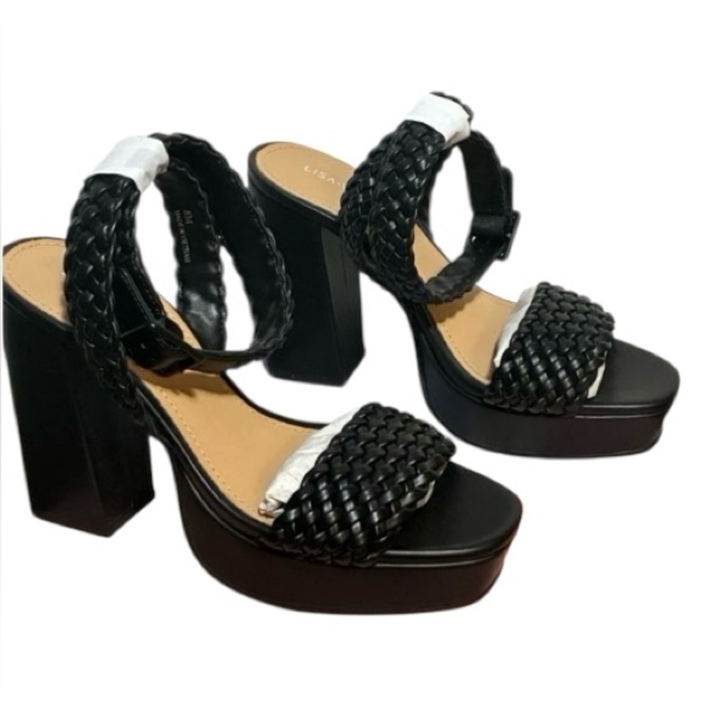 Lisa Vicky Sandals Jewel-V Black Weave 7.5M Open Toe Ankle Strap Platforms